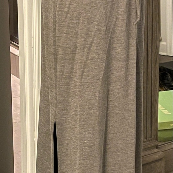 Kristin Nicole Comfy Chic Heathered Grey/Green drawstring Maxi Skirt side slits - Picture 3 of 7